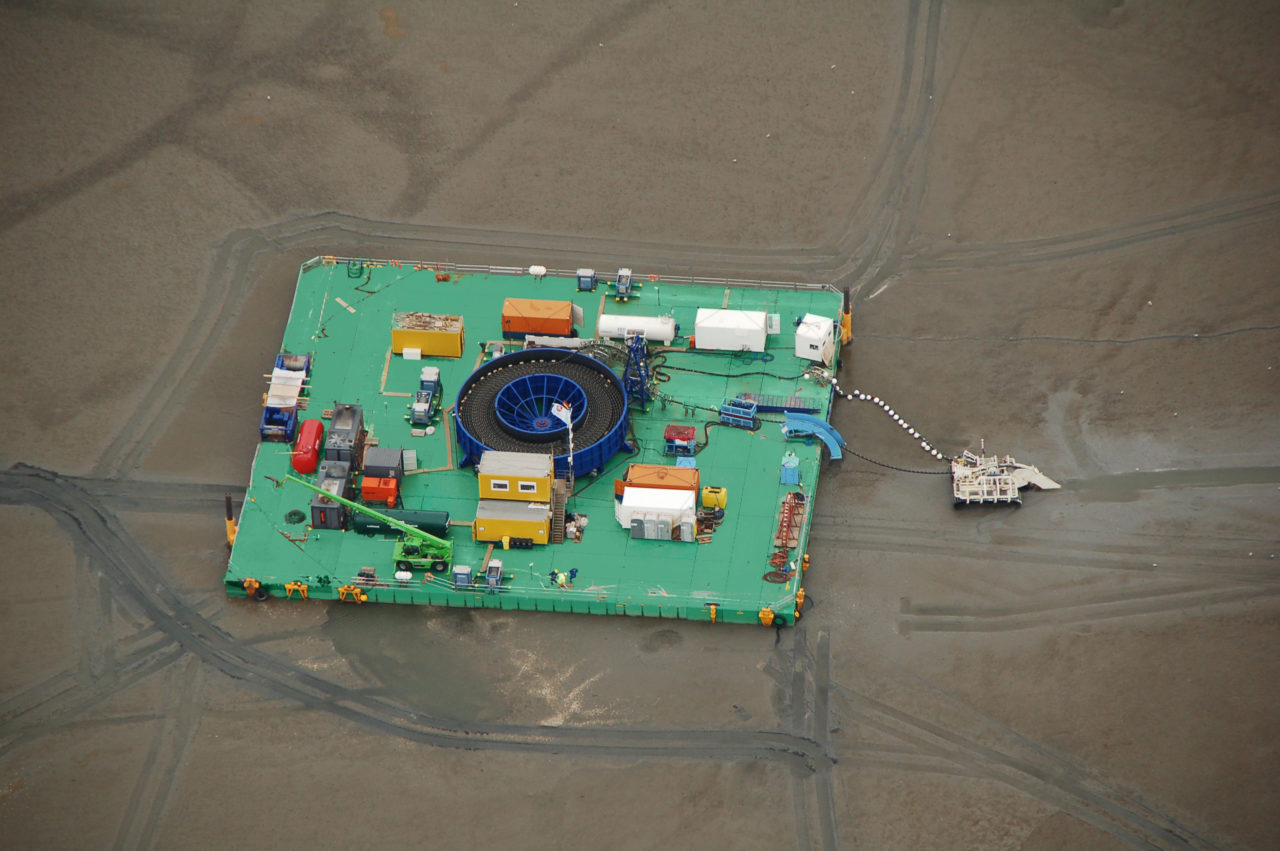 Combifloat customized cable lay barge beached