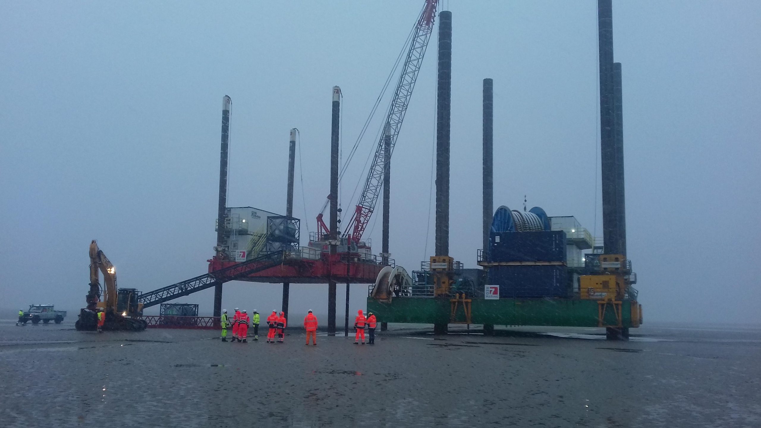 modular jack up barge in surf area walney